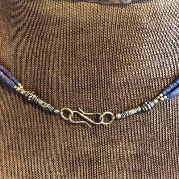 VTG STERLING 925 BLUE BEAD FLORAL PENDANT NECKLACE - Picture 4 of 4